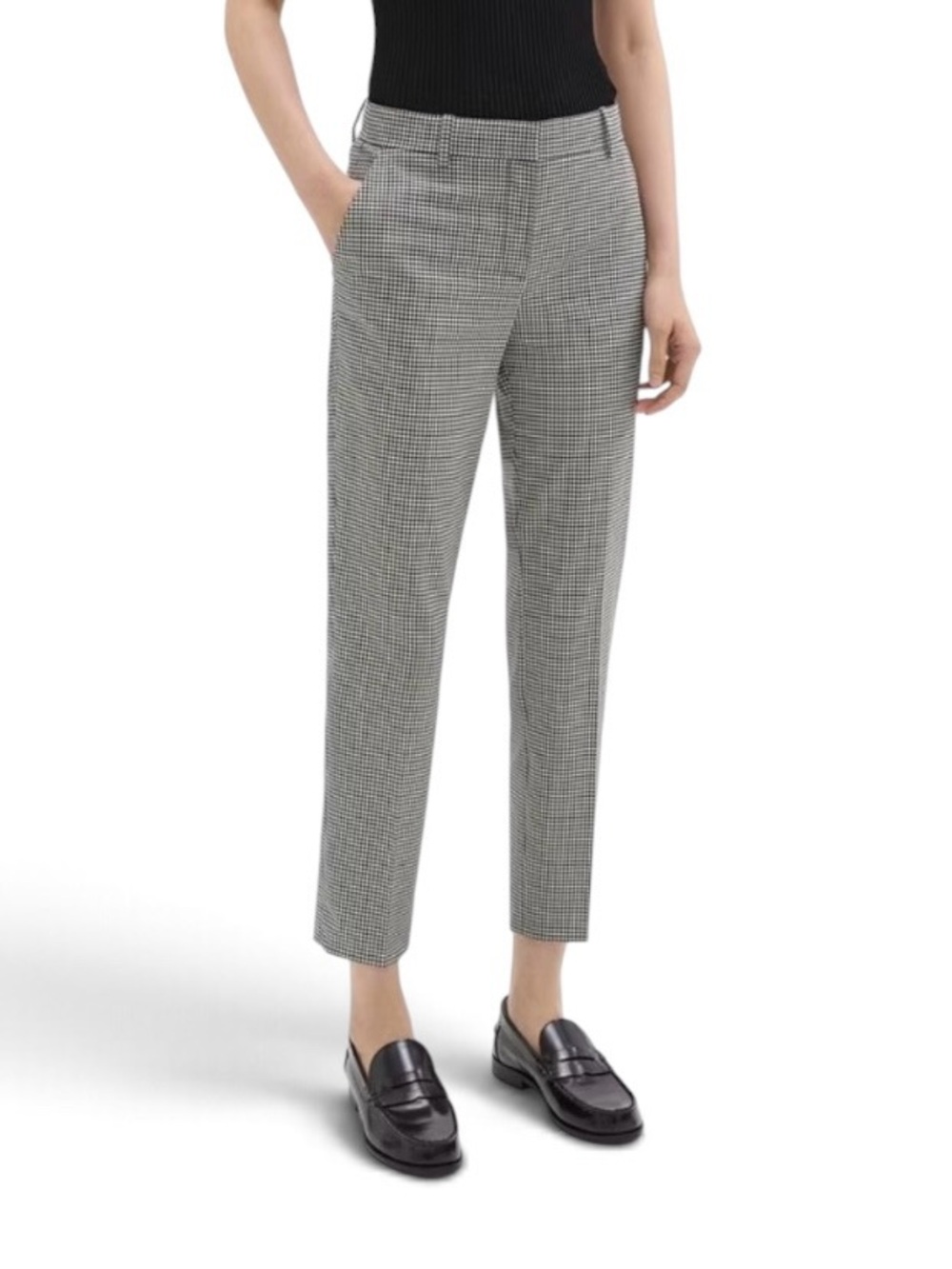 Theory Treeka Microcheck Ankle Pants - Gray